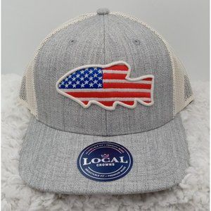 Local Crowns Fish Hat Gray‎ USA Fish Trucker Snapback Mesh